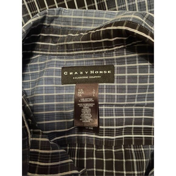 Crazy Horse Mens White & Black Grid Print Long-Sleeve Button-Down Shirt Large - Picture 7 of 16